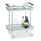 Relaxdays Servierwagen, Silber Milchglas, Servicewagen, Teewagen, mit 2 Ablagen,...