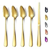 HOMQUEN Gold Grapefruit Löffel 5 Stück Set, 4 Edelstahl Grapefruit Löffel und...