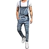 semen Herren-Denim-Overall, modisch, zerrissene Latzjeans, schmal geschnitten, Jumpsuit...