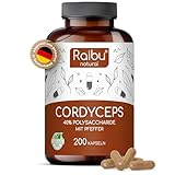 Raibu Cordyceps Kapseln hochdosiert 200 Kapseln mit 2100 mg Pilz Extrakt (10:1) pro...