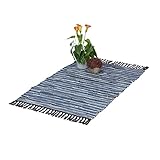 Relaxdays Flickenteppich, 60x100 cm, Baumwolle & Leder, handgewebt, mit Fransen,...