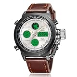 OIDEA Analoge Militär-Herrenuhr: Lederarmband, elektronische Zeit,...