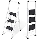 KINGRACK Trittleiter 3 Stufen, Stufenleiter, Klappleiter Tritthocker mit...