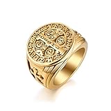 JewelryWe Schmuck Retro Herren-Ring Edelstahl Exorcism St Benedict Kreuz Ring...
