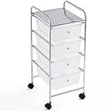 Yaheetech Badrollwagen Badezimmerwagen Rollcontainer mit 4 stapelbaren Schubladen,...