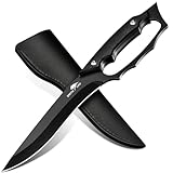 SMITH CHU Full-Tang Outdoor Messer, D2-Stahl Camping Messer mit Lederscheide, Schwarz...