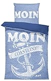 one-home 4 teilig Maritime Bettwäsche 135x200 cm Moin Anker Nautisch blau weiß...