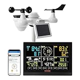 VEVOR Profi WLAN-Wetterstation 7-in-1 solarbetrieben Wettercenter 7,5-Zoll-Display 150m...