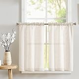 TOPICK Scheibengardinen Cream Weiß Leinenoptik Bistrogardine für Wohnzimmer Küche...