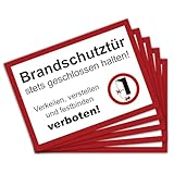5 Stück Brandschutztür Premium Aufkleber A4 | 21 x 29,7cm DIN 4066 verkeilen,...