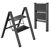 TLGREEN Alu Trittleiter 2-Stufen-Leiter Klappleiter rutschfeste Stehleiter Haushaltsleiter...