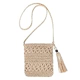 Aucuu Strohtasche Damen Stroh Umhängetasche Vintage Strandtasche mit Quaste Strand Stroh...