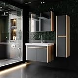 Komplettprogramme Badezimmermöbel Set Dallas 80 cm | Keramikwaschbecken | Spiegelschrank...