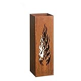 AMARE Deko Säule Windlicht Feuersäule Laterne Design Flammen Edelrost 16 x 16...