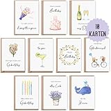 10 Geburtstagskarten DIN A6 | Glückwunschkarten zum Geburtstag | Set 10 Klappkarten Happy...