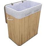 TOSANEO Bambus Wäschekorb 100 Liter Natur Wäschesammler mit Deckel Wäschebox mit 2...