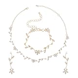 Yolev Brautschmuck Strass Braut Hochzeit Halskette Ohrringe Armband Set Gold...