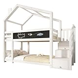 SogesPower Kinder Etagenbett Baumhaus 90x200 cm mit Tafel & Stauraumtreppe,...
