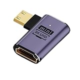 8K UHD Mini HDMI auf HDMI Adapter, 90 Grad linker Winkel Mini HDMI Stecker auf HDMI Buchse...