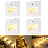 SUBOSI 4er LED Treppenlicht Wandeinbauleuchte Aluminium 3W 230V Warmweiß...