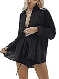 Linsery Sommeroutfits mit Button-Down-Hemd und Shorts, lässiges Set, Schwarz, M, Schwarz,...