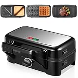 Waffeleisen 1200W Sandwichmaker 3 in 1(Sandwich, Waffel, Grillplatte), Housnat...