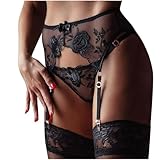 ROSVAY Damen Transparent Sexy Strumpfgürtel mit 4 verstellbaren Clips G-String...
