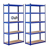 Arebos Schwerlastregal 2er Set | 180x90x40cm | Blau | 5 Böden | Werkstattregal Steckregal...