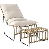 Outsunny Rattan Relaxsessel mit Fußhocker UV-beständig Gartensessel mit Kissen Bänder...