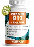VITAMIN B12 Tabletten 180x mit 1000µg Vit B12 + FOLSÄURE 400µg, hochdosiertes...