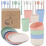 Czemo Camping Geschirr Set 4 Personen Geschirrsets aus Kunststoff Camping...