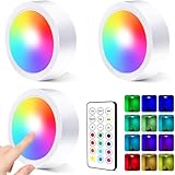 3 Stück LED RGB Spots Batteriebetrieben mit Fernbedienung,RGB LED Schrankbeleuchtung...