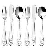 6-teiliges Kinderbesteck aus Edelstahl, 2 x Gabel, 2 x Löffel und 2 x Messer für Baby &...