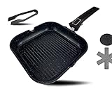 DIVORY Grillpfanne 28x28cm mit Ausguss und abnehmbaren Griff - Steakpfanne...