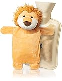 Mouji® Premium Wärmflasche Kinder Löwe mit Bezug flauschig 0,75l | Wärmflasche...