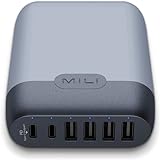 MiLi USB Ladegerät, 60W 6 Ports, Tragbarer Mehrfach Port USB Ladegerät mit 2 USB C und 4...