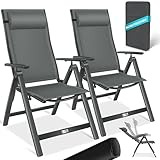 KESSER® Gartenstuhl Hochlehner mit Armlehnen 2er Set Aluminium Klappstuhl mit Kopfkissen...