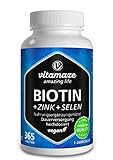 Biotin hochdosiert 10.000 mcg + Selen + Zink für Haarwuchs, Haut & Nägel, 365 vegane...