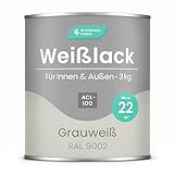 Grundmann Weisslack - 3 Kg - RAL 9002 Grauweiss - Seidenmatt - 4in1 Grundierung & Decklack...