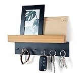 Schlüsselbrett Holz mit Ablage, Schlüsselhalter Schlüsselregal mit 6 Haken, Wand...