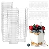 Desserttassen Plastik Dessertbecher mit Löffeln, 50 Stück Mini Desserttasse,...