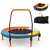 GOPLUS Ø90cm Kindertrampolin, Mini Trampolin mit LED-Lichtern, Schaumstoffgriff,...