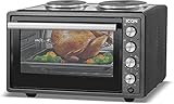 ICQN 42 Liter Minibackofen mit Kochplatten, 3800 W, Umluft, Pizza-Ofen,...