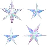 BRAVESHINE 4 Stück Schillernde Stern Deko, Holografische Irisierende Faltstern...