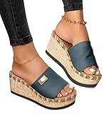 Minetom Damen Sandalen Casual Sommersandale Wedge Peep Toe High Heel Plattform Pantoletten...