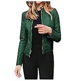 Damen Blazer Sportlich Longblazer Damen Leder PU Anzugjacke Mode Einfarbiger Blazer...