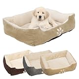 Petnic - Hundebett ca. 60x48x18 cm - Beige - Plüsch flauschig mit Rand weich für kleine...