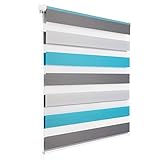 WOLTU Doppelrollo Klemmfix ohne Bohren Weiß+Grau+Türkis 90x150cm (BxH), Duo Rollo...