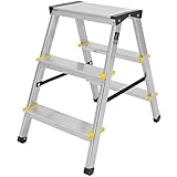 Trittleiter Aluminium Leiter beidseitig begehbar, 3 Stufen, 150kg Traglast TÜV...