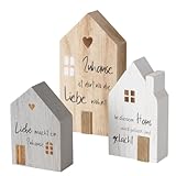 BOLTZE 3tlg. Dekoaufsteller Mein Haus Natur grau weiß Holzhäuser mit Spruch (3...
